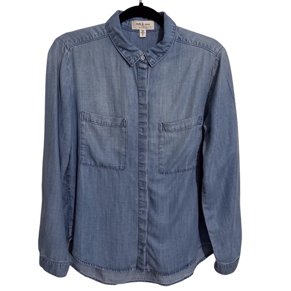 Cloth & Stone Anthro Size Small Blue Chambray Western Long Sleeve Button Up Top - Picture 1 of 6